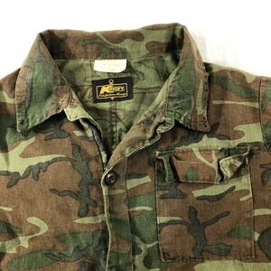 Kmart Jacket Men's Large Camo Green Brown Lightweight Button Up Coat Vintage